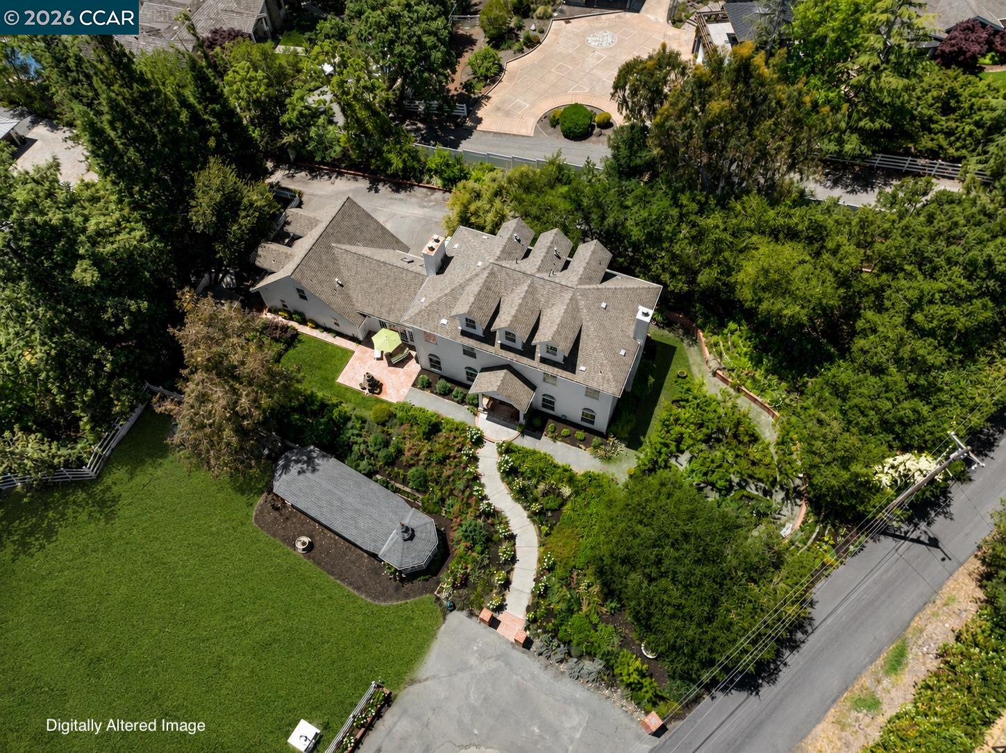 177 Oak Road Alamo, CA 94507 - Photo 52 of 85 an aerial view of a house with a yard