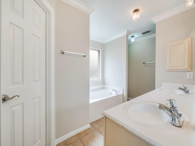 a bathroom with a bathtub