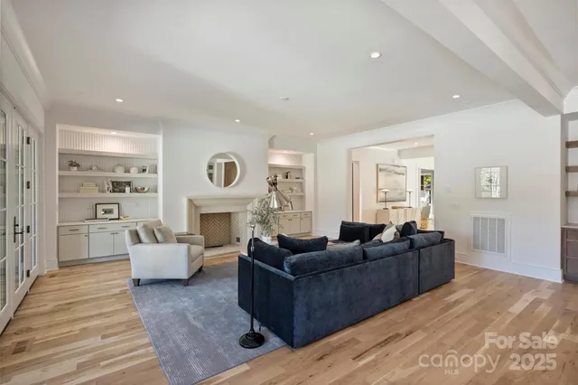 a living room with furniture window and a fireplace