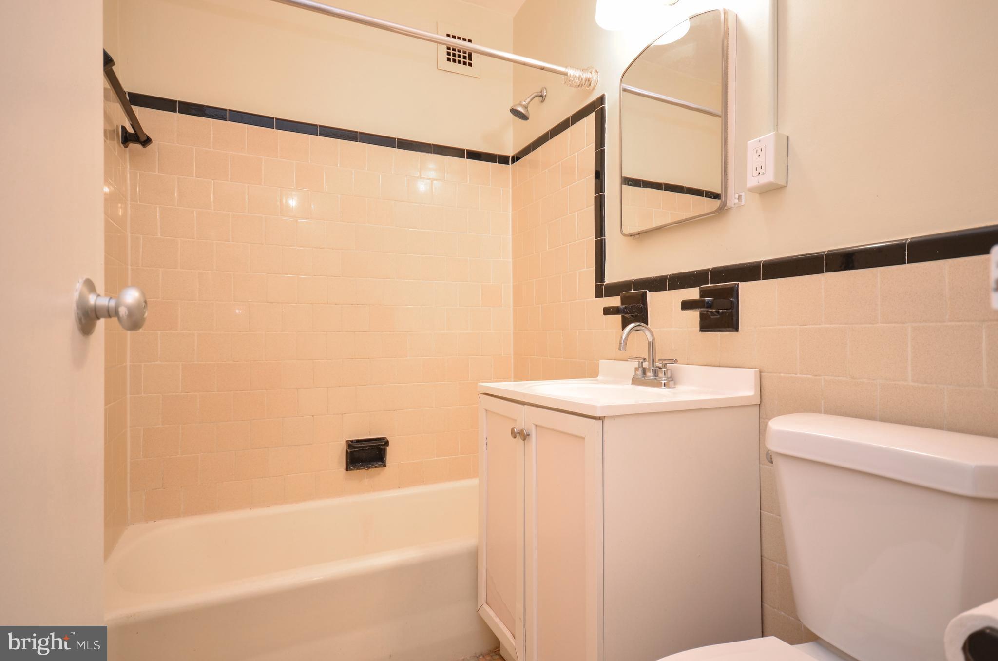 4100 W Street Northwest, Unit 303 Washington, DC 20007 - Photo 7 of 15 a bathroom with a sink a mirror a toilet and bathtub