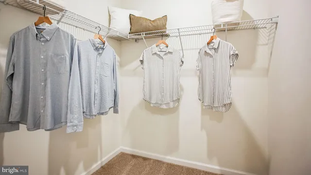 a view of walk in closet with clothes