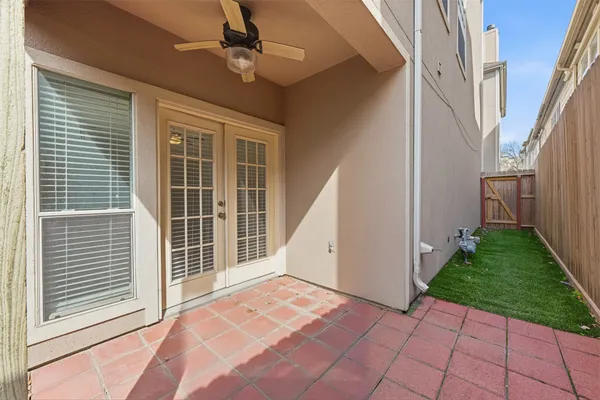 a view of a porch with a backyard