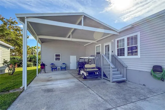 a view of a chairs in a patio