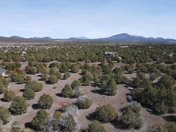 a view of a town with mountains in the background
