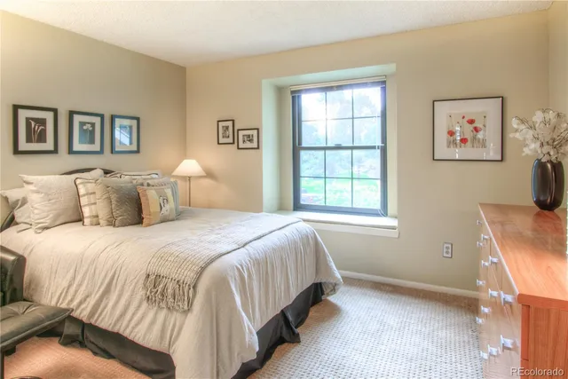 a bedroom with bed and a window