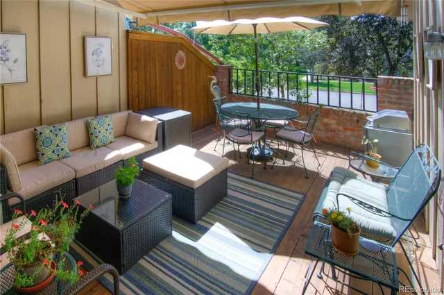 a view of a patio on the deck