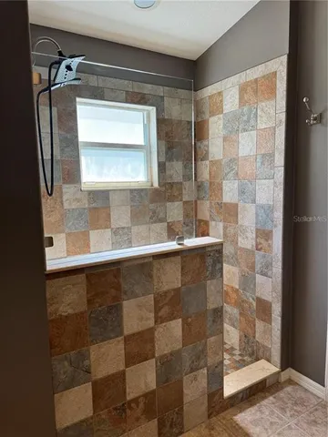 a bathroom with a bathtub