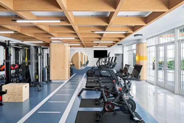 a view of a room with gym equipment