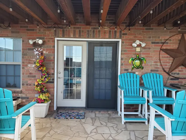 a view of porch with seating space
