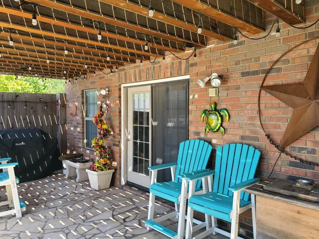 a view of porch with seating space