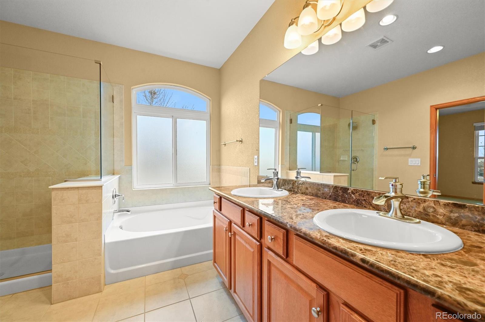 16231 Rayburn Street Hudson, CO 80642 - Photo 6 of 50 a bathroom with a granite countertop sink and a mirror