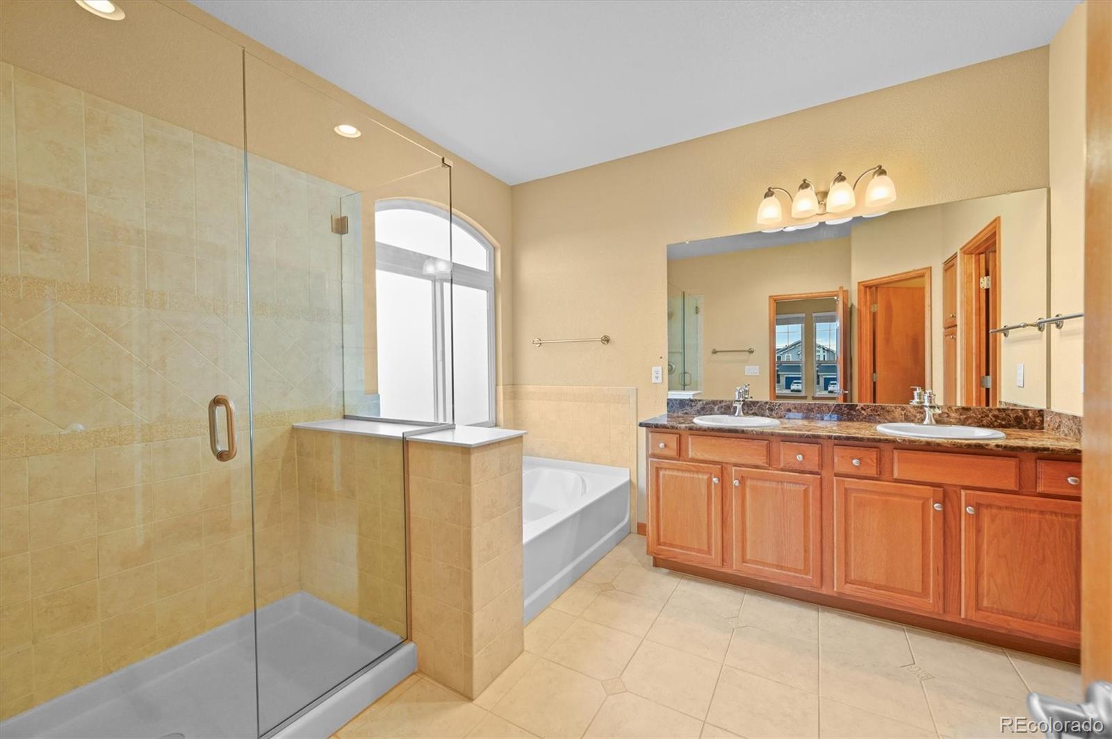 16231 Rayburn Street Hudson, CO 80642 - Photo 7 of 50 a spacious bathroom with a granite countertop sink mirror and a bathtub