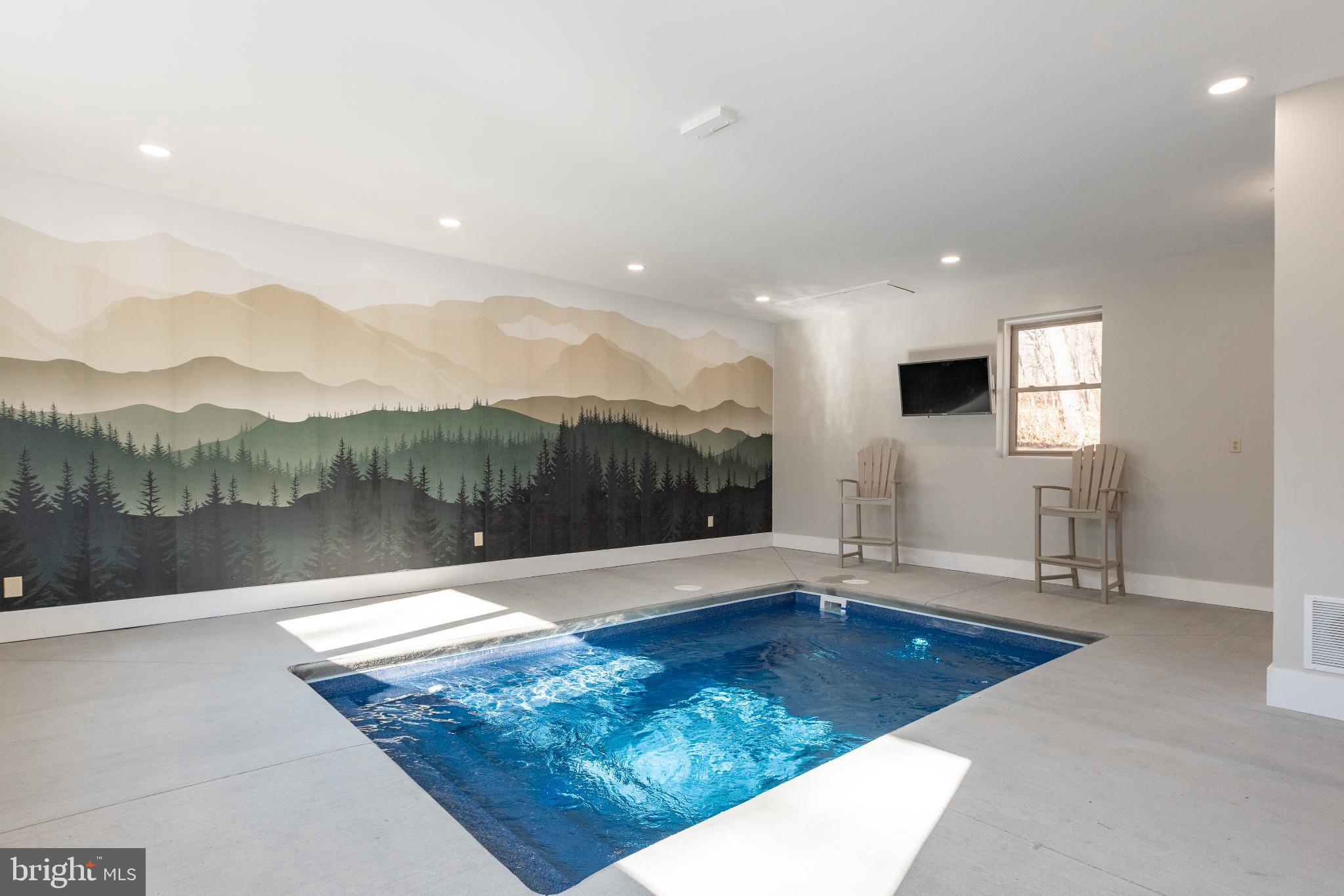 615 Sandy Shores Road Oakland, MD 21550 - Photo 93 of 103 Serene indoor pool with mountain mural.