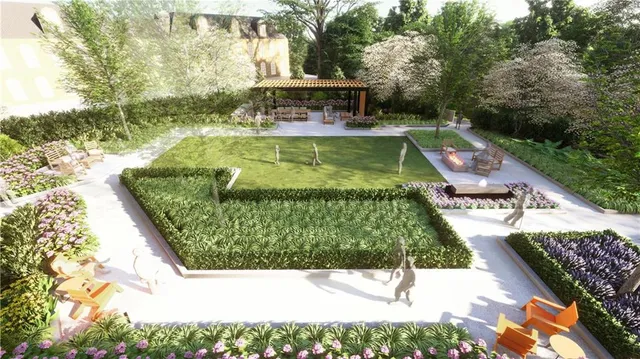 a view of swimming pool with a yard