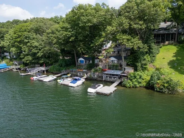 a view of a lake with houses