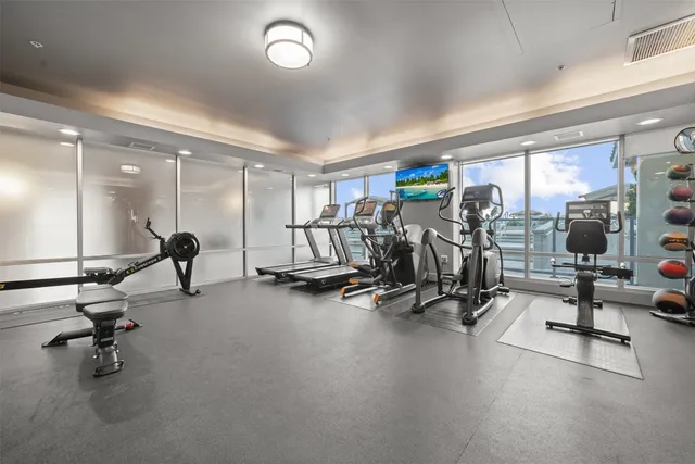 a view of a room with gym equipment