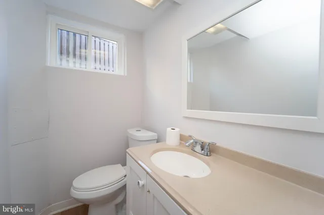 a bathroom with a sink a toilet and a mirror