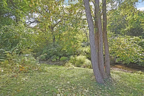 an aerial view of residential house with outdoor space and trees all around