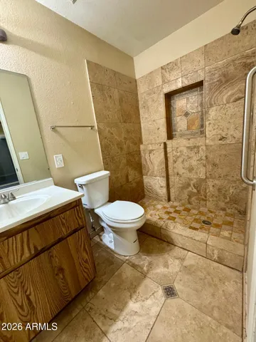 a bathroom with a sink a mirror and a toilet