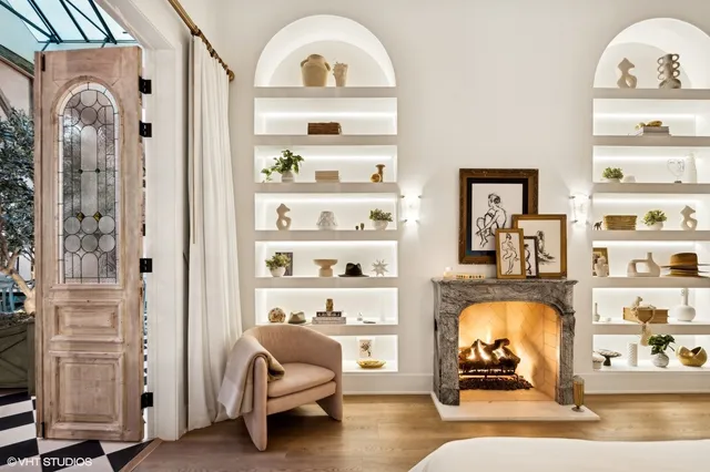 a room with furniture and a mirror