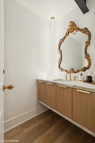 a bedroom with a bed and a table