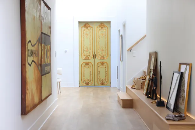 a view of a bathroom with a glass door