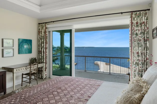 a bedroom with a large bed and a flat tv screen on dresser