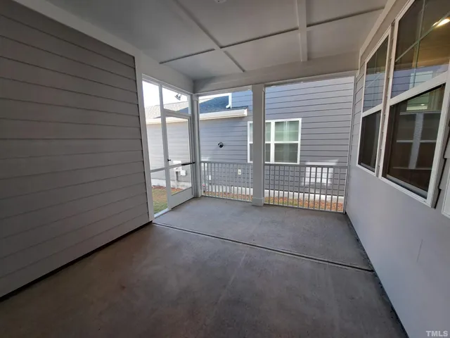a view of a porch of a house
