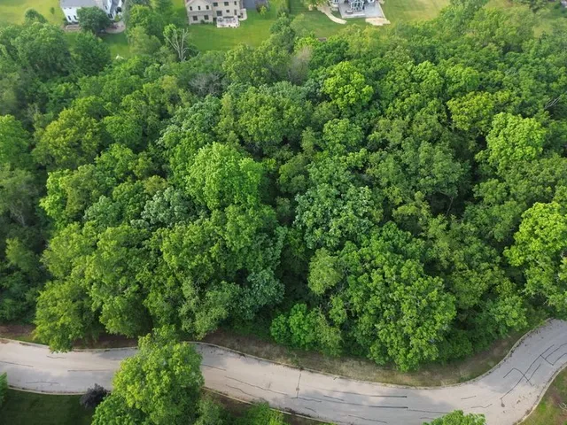an aerial view of a house with yard