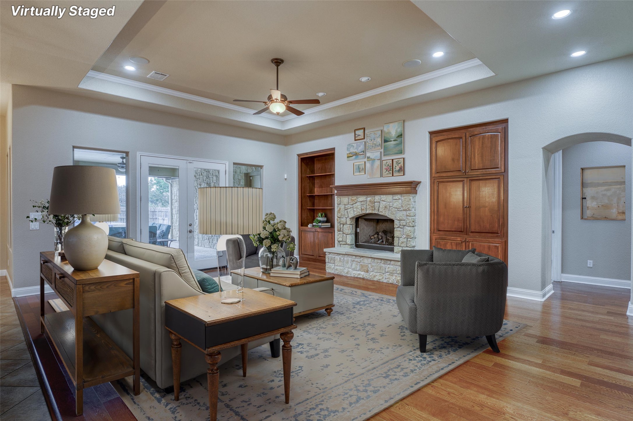 114 Preston Trail Meadowlakes, TX 78654 - Photo 3 of 23 a living room with furniture and a fireplace