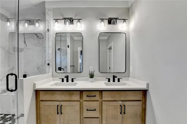 a bathroom with a bathtub