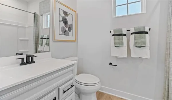 a bathroom with a sink a toilet and mirror