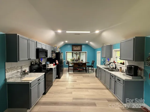 a kitchen with lots of counter top space