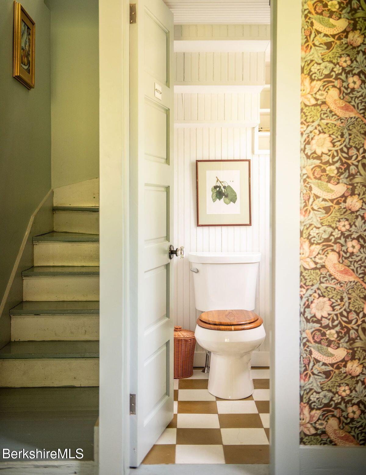 9 Yale Hill Road Stockbridge, MA 01262 - Photo 11 of 29 a bathroom with a toilet and a shower curtain
