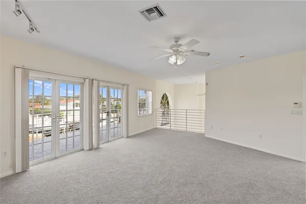 a view of a balcony with city