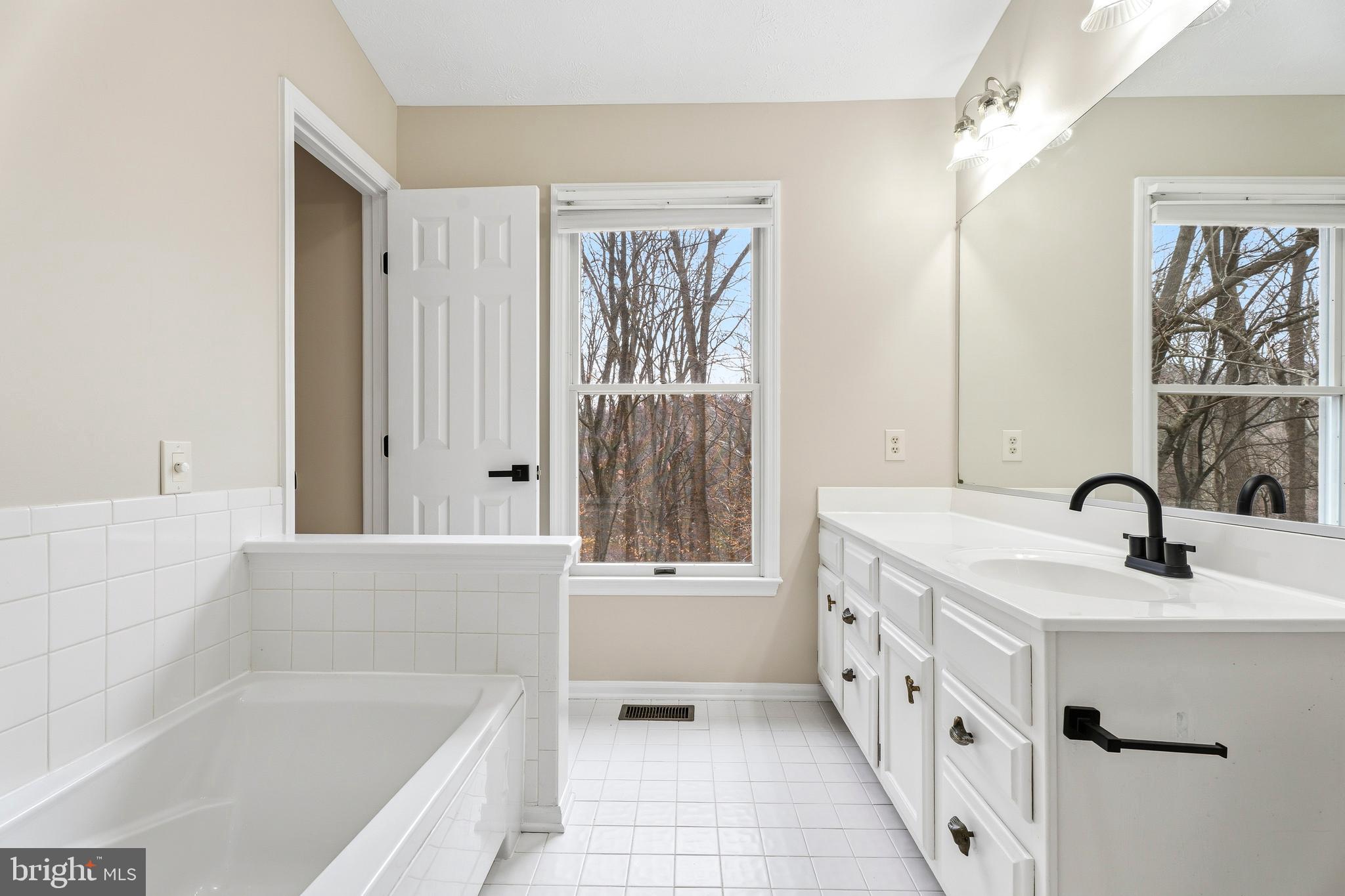 2717 Quarry Heights Way Baltimore, MD 21209 - Photo 35 of 58 a bathroom with a tub a sink and a large mirror