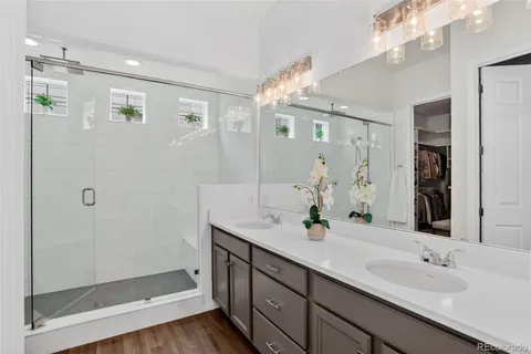 a view of walk in closet with clothes and shoes