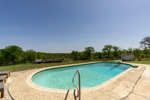 a house with a swimming pool in front of it
