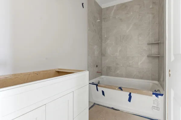 a bathroom with a tub