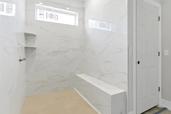 a bathroom with a bathtub