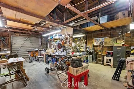 a view of a storage room with racks