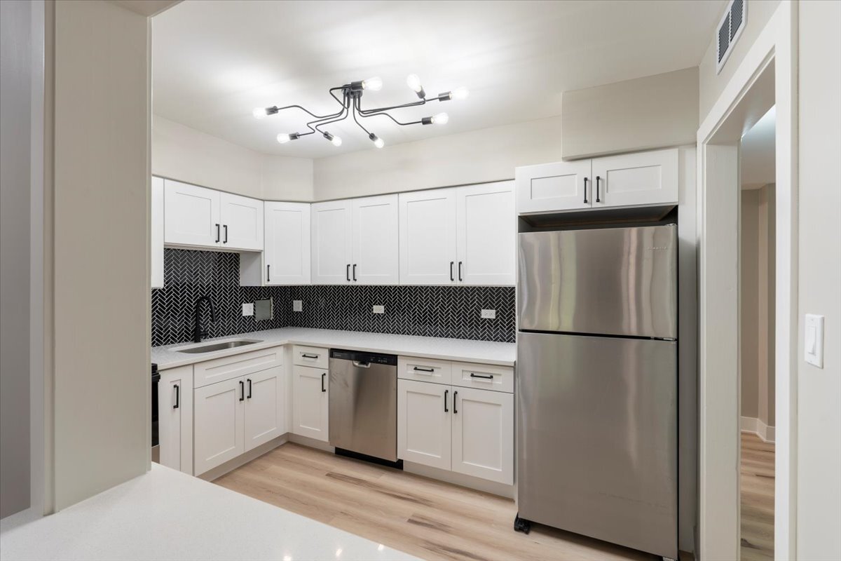 835 Ridge Avenue, Unit 207 Evanston, IL 60202 - Photo 3 of 18 a kitchen with kitchen island a sink stainless steel appliances and cabinets
