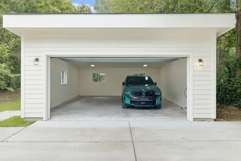 a view of a car in garage