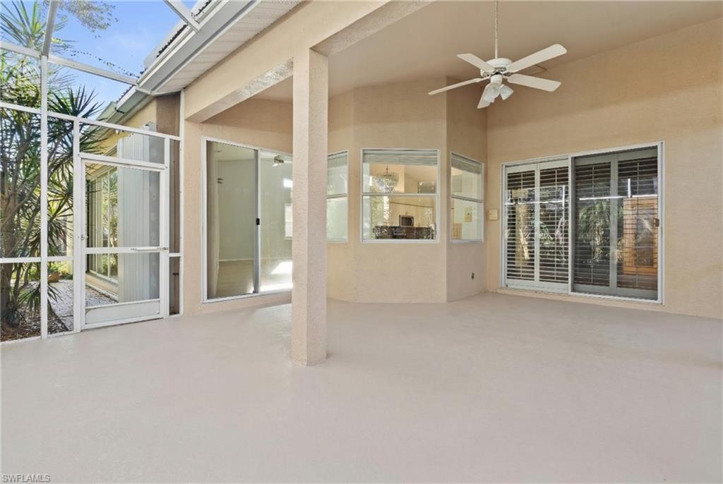 20751 Rivers Ford Estero, FL 33928 - Photo 15 of 36 View of patio / terrace with a ceiling fan, a sunroom, and glass enclosure