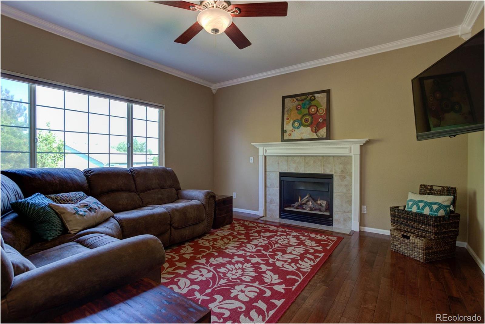 1021 Riddlewood Road Highlands Ranch, CO 80129 - Photo 7 of 29 a living room with furniture and a fireplace