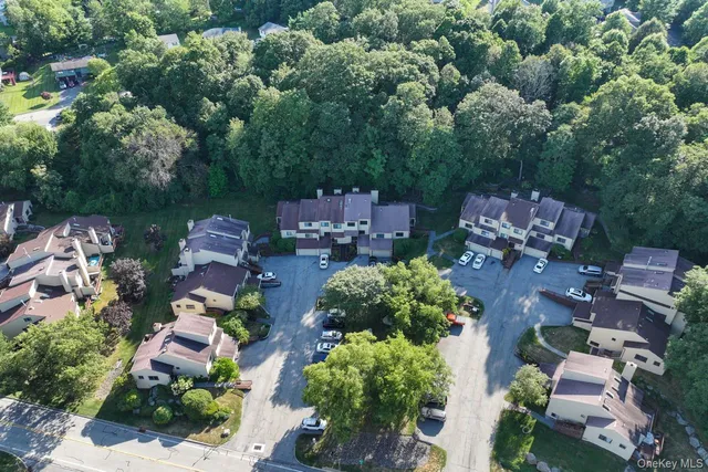 a garden with trees in the background