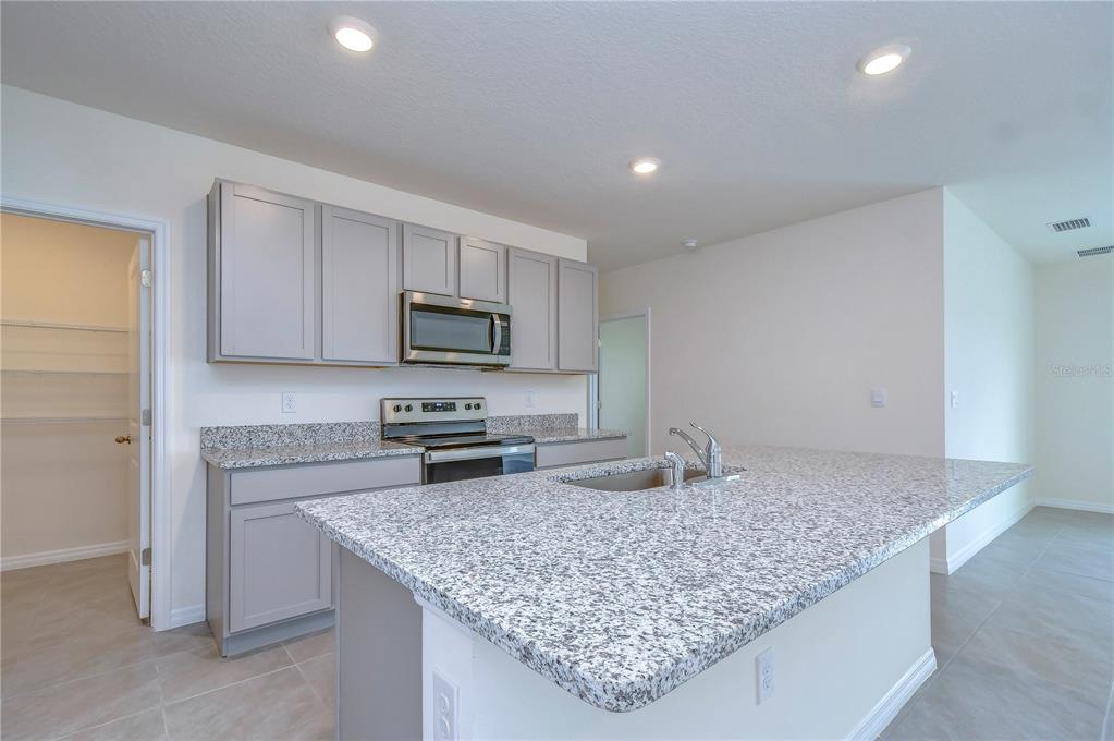 9176 Forge Breeze Loop Wesley Chapel, FL 33545 - Photo 7 of 33 a kitchen with stainless steel appliances granite countertop a sink stove and refrigerator