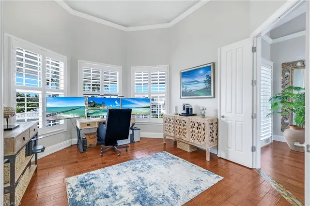 a view of an entryway with wooden floor and a potted plant