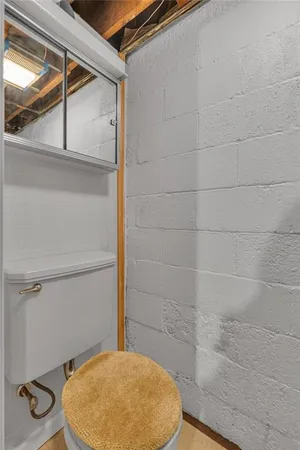 a bathroom with a toilet and a shower