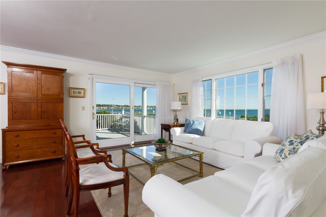 191 Old Beach Road Newport, RI 02840 - Photo 6 of 41 Open Living area with sliders to deck and ocean views.